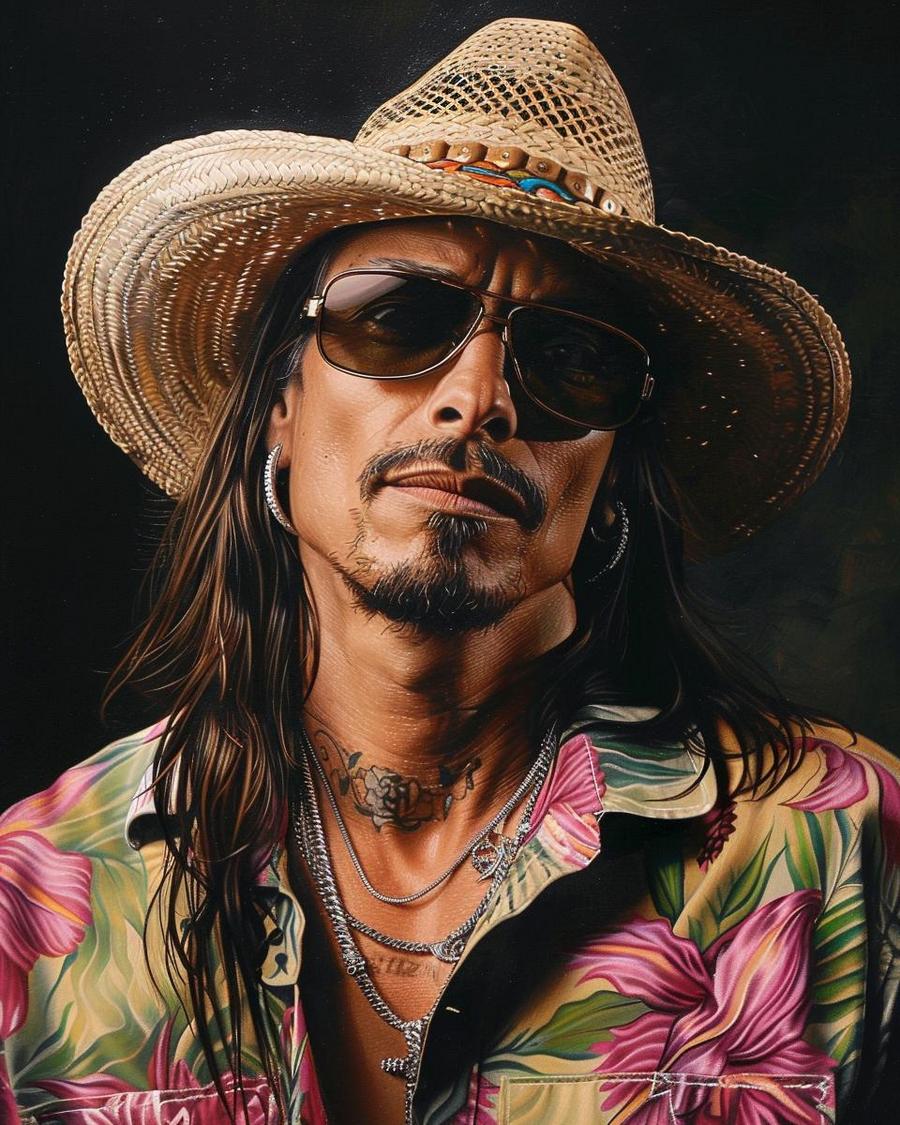 How Did Kid Rock Build His Net Worth? Kid Rock sitting at a desk, analyzing his net worth growth chart, 2023.