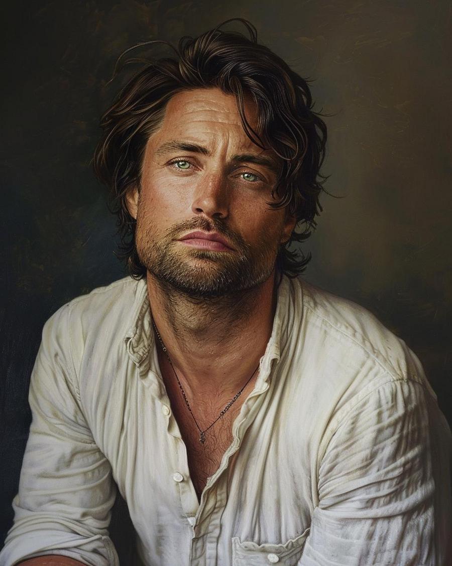 How Has Martin Henderson Managed His Wealth Over the Years? Martin Henderson smiling, infographic backdrop showing growth in martin henderson net worth over years.