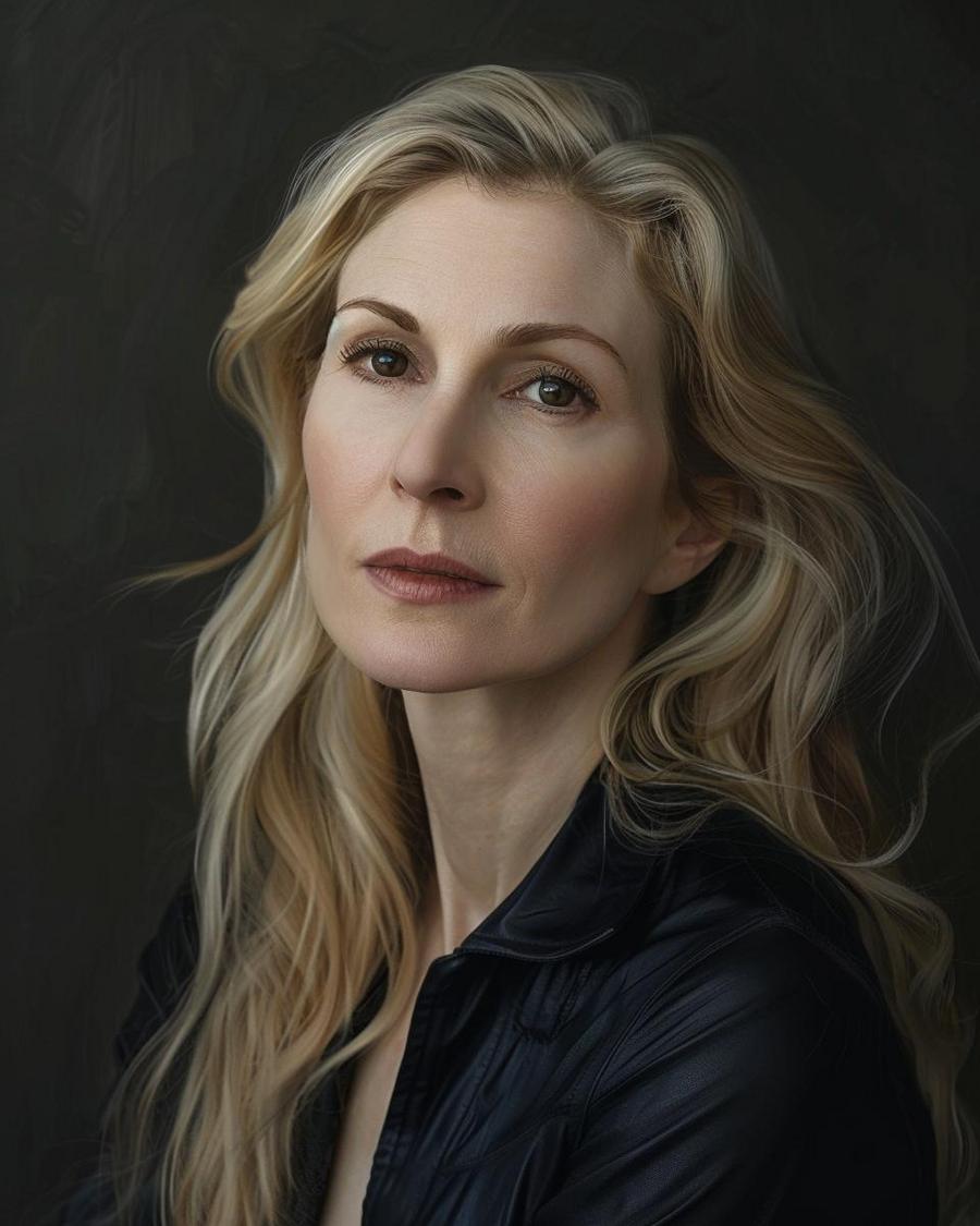 What Are Kelly Rutherford's Major Sources of Income? Kelly Rutherford smiling, infographic highlighting major sources of income contributing to net worth.