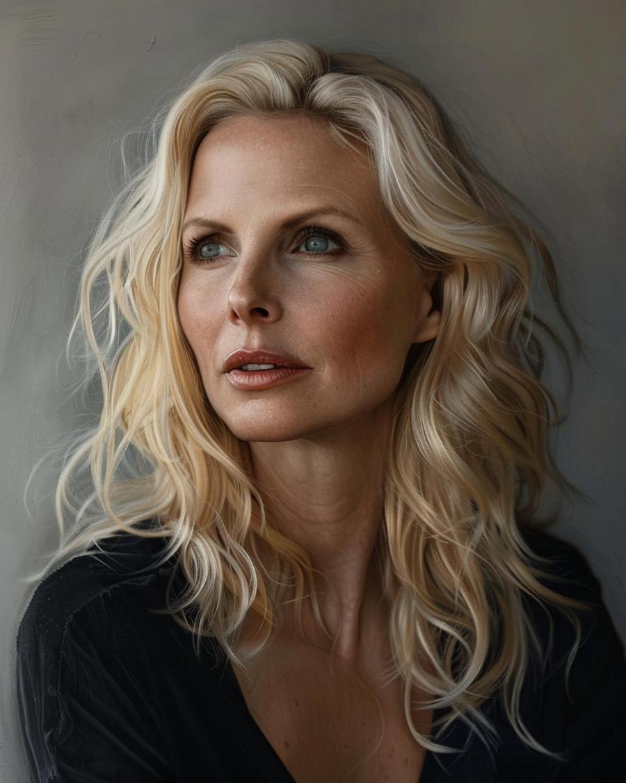 What Are the Major Financial Milestones in Monica Potter's Career? Monica Potter standing beside career milestones chart, showcasing her net worth growth.