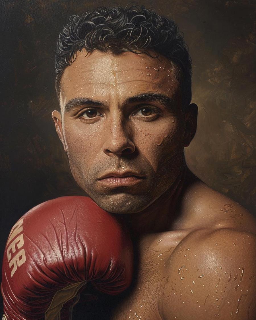 Oscar De La Hoya standing proudly, representing his net worth achievements.