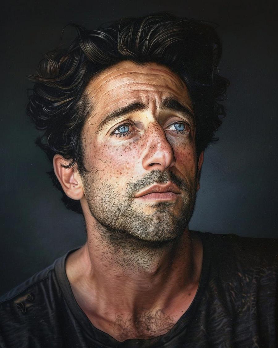 Adrien Brody smiling at event, infographic detailing Adrien Brody networth in background.