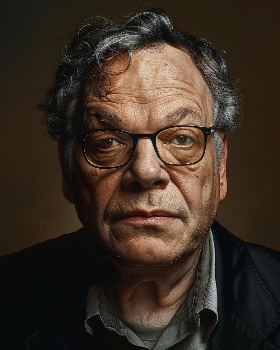 Lewis Black standing on stage, infographic detailing Lewis Black's net worth in the background.