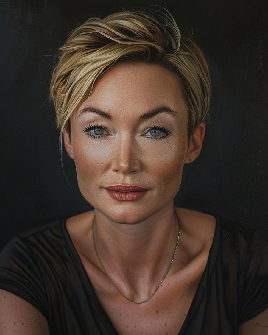 Portia de Rossi smiling, infographic highlighting Portia de Rossi's net worth details.
