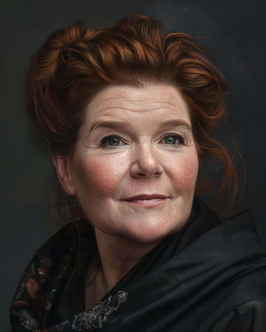 How Did Kate Mulgrew Build Her Financial Portfolio? Kate Mulgrew smiling, infographic behind showing the growth of her net worth over years.