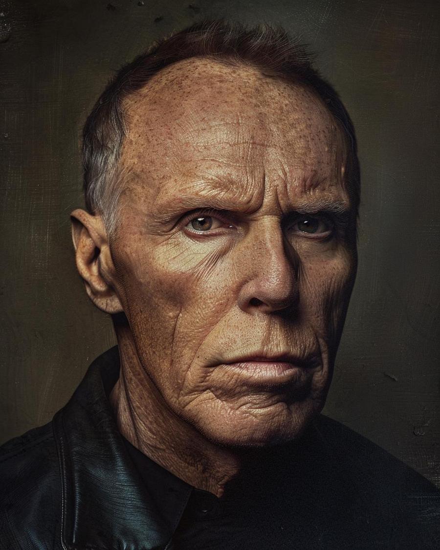 Peter Weller posing with assets, representing his net worth, in financial magazine feature.
