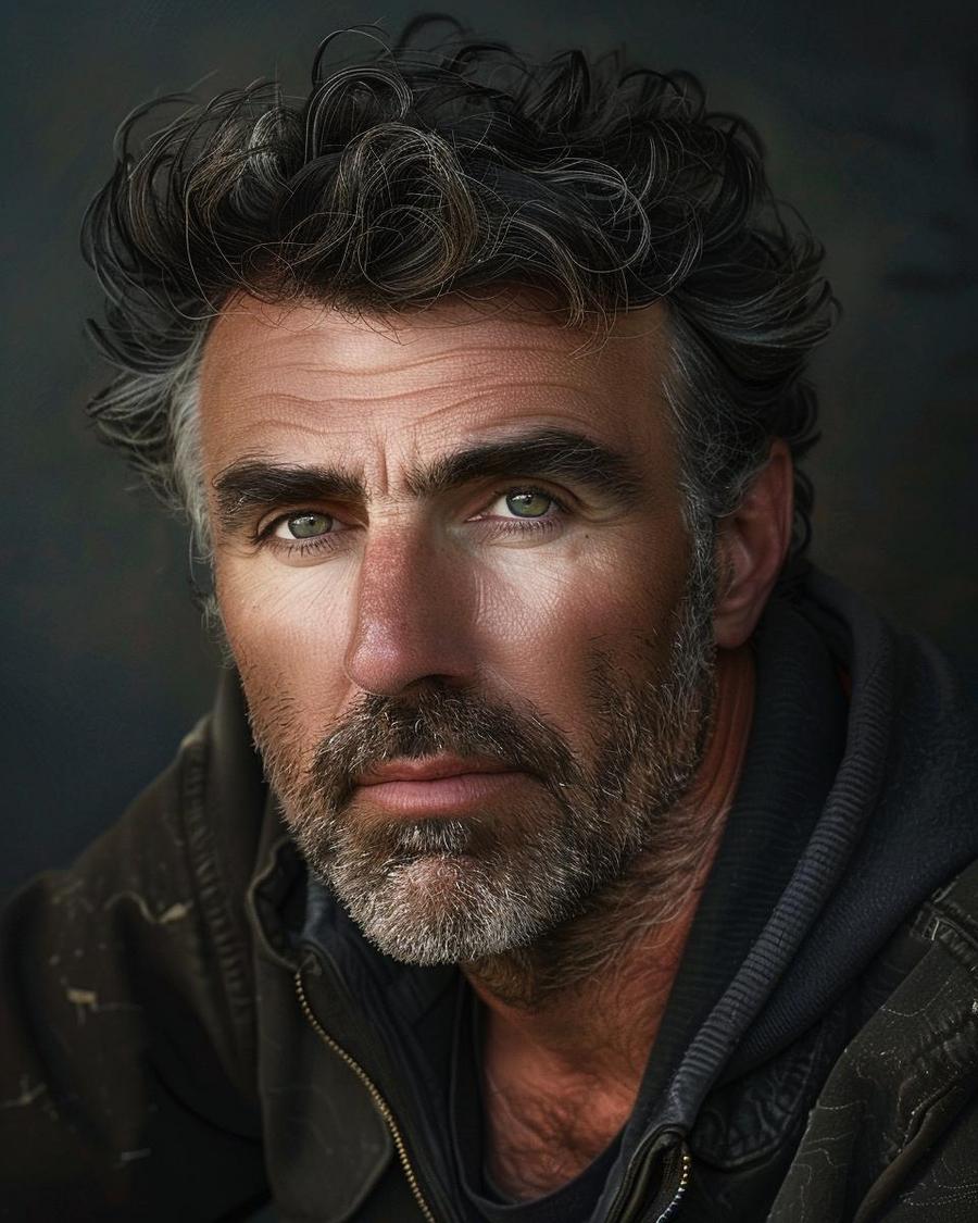 Thom Bierdz, actor and artist, smiling, reflecting on his net worth and career.