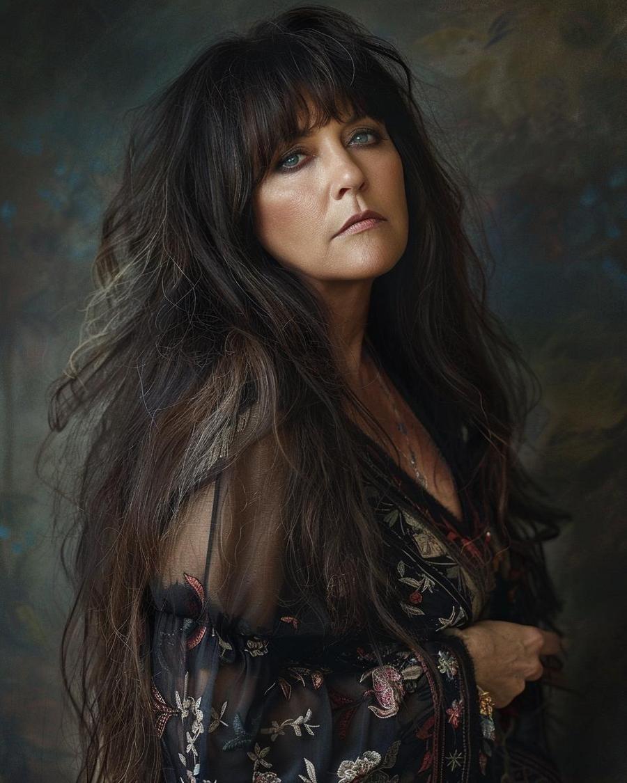 Melanie Safka net worth - portrait of the folk singer with a guitar.