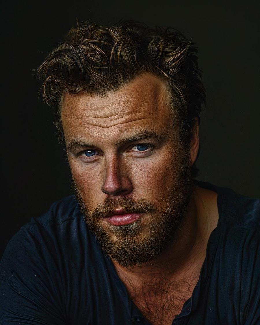 Christoph Sanders smiling in a blue shirt, discuss his impressive net worth and career.