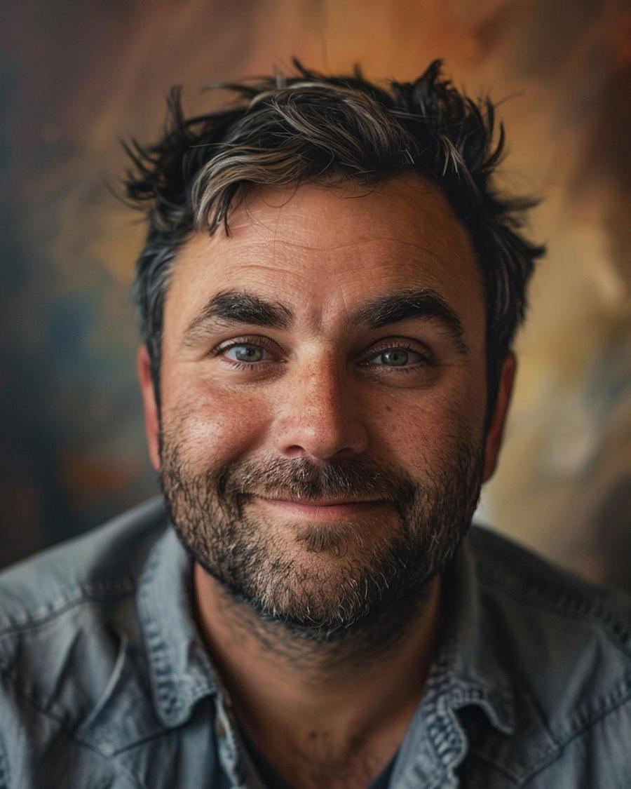 Man grinning, indicative of personal success, related to Tommy Mello net worth evaluation.